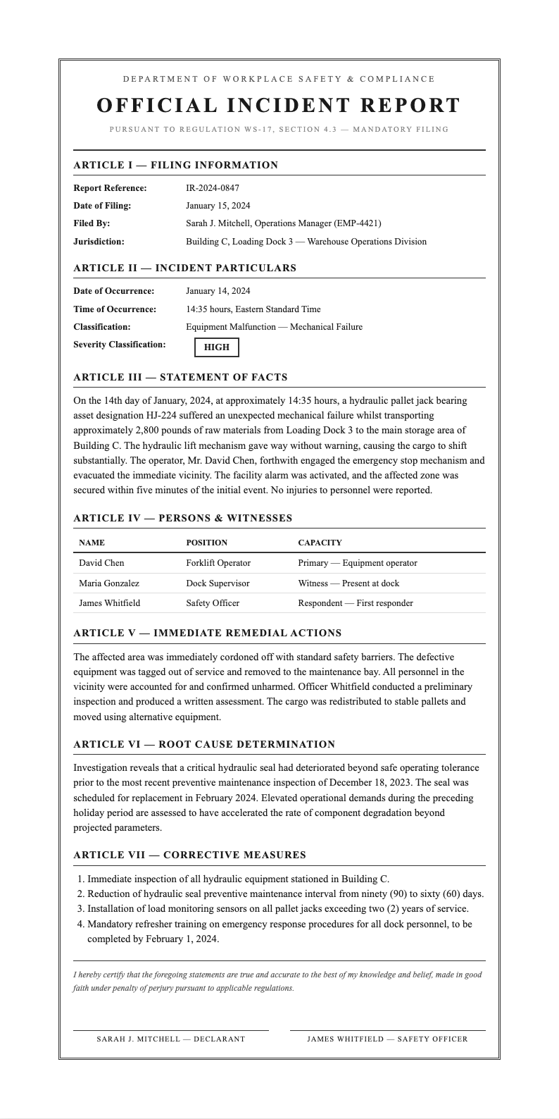 Government gazette incident report